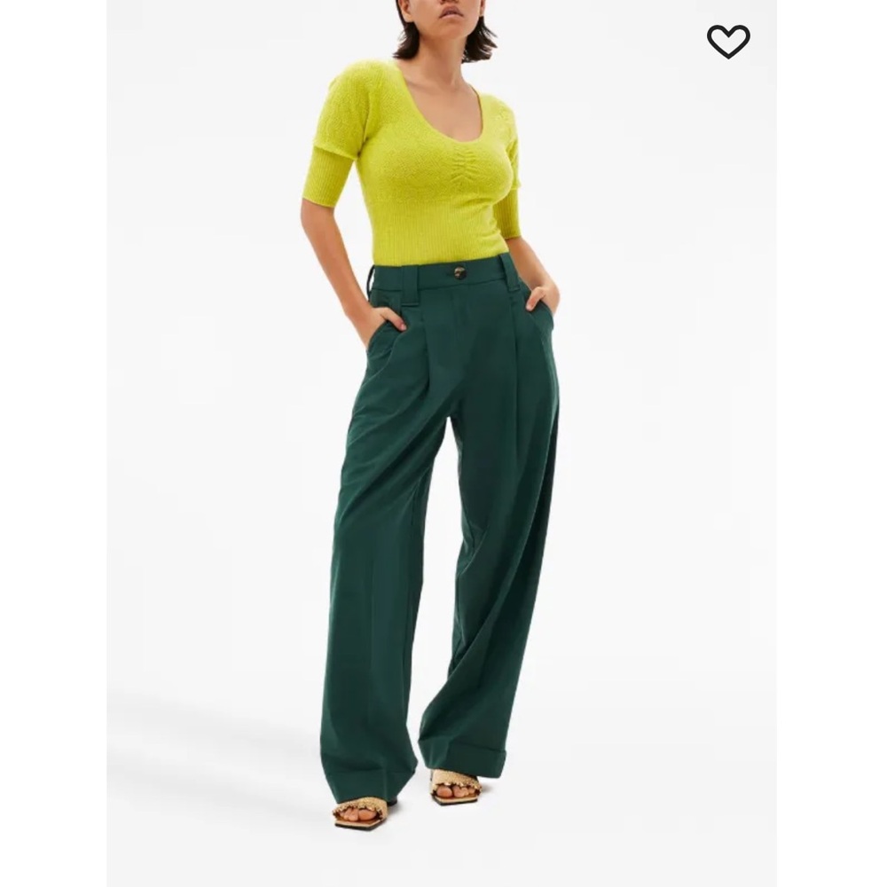 GANNI Green Pleat-Detail Trousers - Size 40